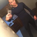 Matthew Lewis Instagram - Inexplicably, it seems my job has called for the full-body Lycra on more than the one occasion. This time in a slightly more flattering colour, at least. Me Before You, 2015. Pinewood Studios