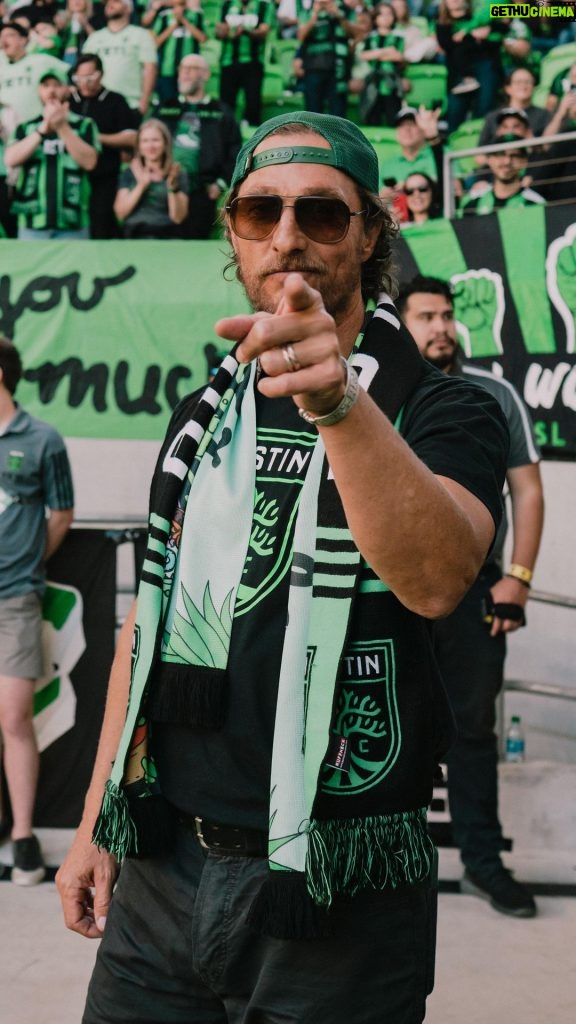 Matthew McConaughey Instagram - WE’VE COME IN ON THE SHOULDERS OF GIANTS. 🌳 @officiallymcconaughey speaking on the Men in Blazers show about @austinfc’s special connection to the Armadillo World Headquarters.
