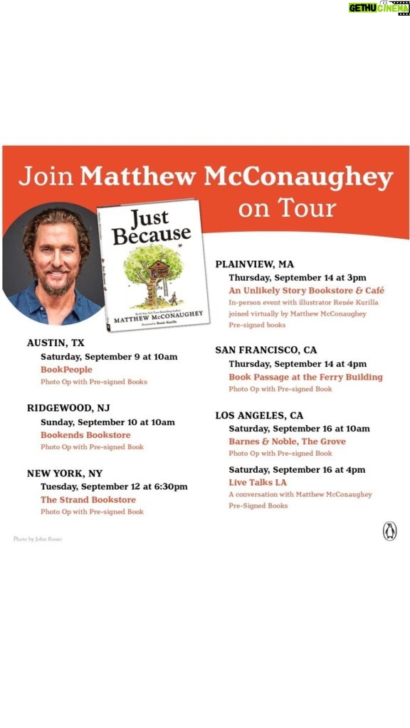 Matthew McConaughey Instagram - heading to a bookstore near you…why? #JustBecauseBook *link in bio to pre-order and tour info*
