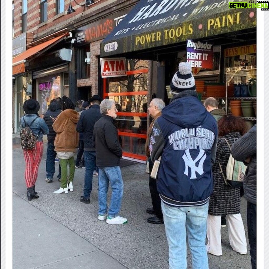 Max Greenfield Instagram - My Dad (pictured wearing Rod Lavers) was photographed today while standing in line at Mamas Too. He was there for the Meatball Parm and it did not disappoint. Ilovetheupperwestside.com posted this pic on their blog. What a day!
