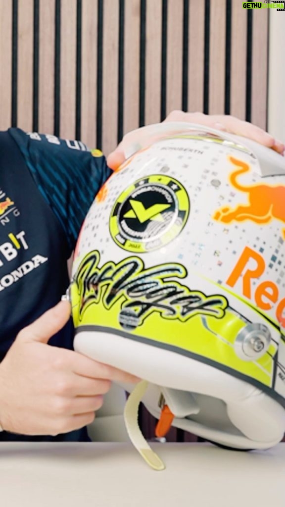 Max Verstappen Instagram - One last special helmet for this season. You’ve got to go neon for Vegas 🇺🇸 #F1 #RedBullRacing #LasVegasGP Las Vegas, Nevada