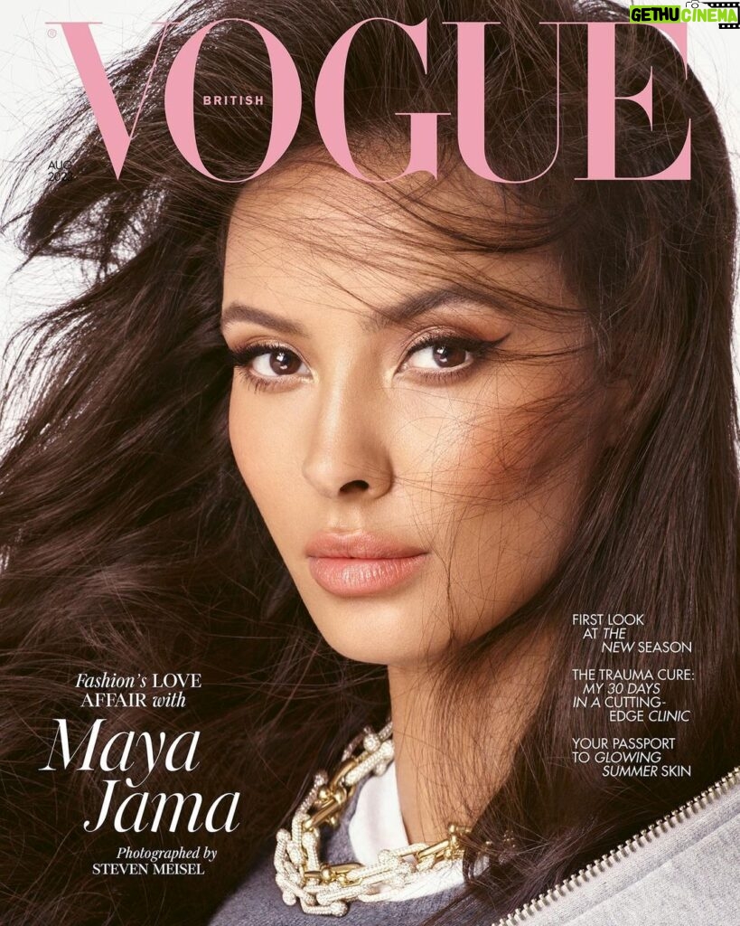 Maya Jama Instagram - Welcome to the world according to It-girl @MayaJama. Women, men, television executives, fashion designers – everyone has fallen hard for @BritishVogue’s August 2023 cover star. Writer @Raven__Smith hits the town with the UK’s girl of the moment as she goes global. In the new issue she discusses taking on #LoveIsland, family drama, and the misconceptions around her dating life. Click the link in bio to read the interview, and see the full story in the new issue, on newsstands Tuesday 18 July. #MayaJama wears a hoodie sweater and t-shirt by @MiuMiu and jewellery by @TiffanyAndCo, photographed by @StevenMeiselOfficial and styled by @Edward_Enninful, with hair by @GuidoPalau, colourist @SuiteCarolineSalon, make-up by @PatMcGrathReal, nails by @JinSoonChoi and production by @ProdN_ArtAndCommerce. [Image description: Image is a close-up shot of Maya Jama, a mixed-race woman with windswept dark brown hair, on the cover of British Vogue. She wears winged liner and a sweep of bronzer with a peachy lip. Just visible in the bottom of the image are her grey hoodie sweater and T-shirt, both by Miu Miu, worn with a gold and diamond link necklace by Tiffany & Co. Above her head, the Vogue logo appears in coral pink, while a cover line declares: “Fashion’s love affair with Maya Jama.”]