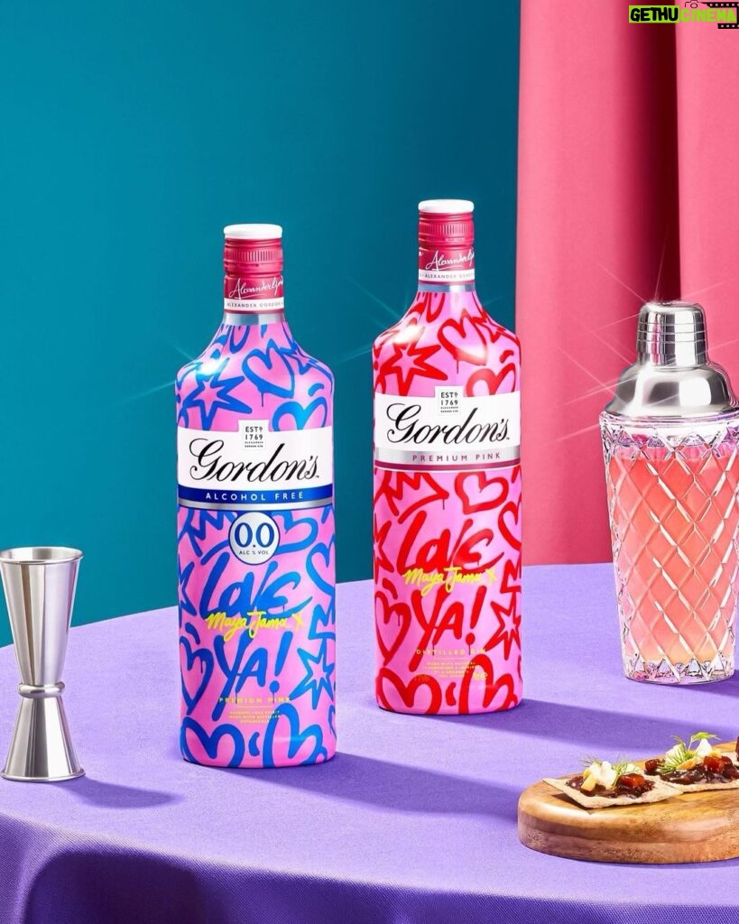 Maya Jama Instagram - In my bottle design bag 🤩🤌🏽 Well excited to reveal my new @gordonsginuk Premium Pink bottle designs inspired by amazing friends 💖 wholesome. My favourite memories are when we’re together having a chilled one catching up over cocktails so it was so cute getting some of my closest involved in what I’m doing with #ClinkwithPink 🍹treated everyone to my Gordon’s Pink Palomas 🫶. My limited edition bottles are available NOW from supermarkets around the UK 😱but for a limited time only, so don’t miss out. There’s also an alcohol free version ! Tag mee when you get a bottle 🥰 For the facts Drinkaware.co.uk. #Over18sonly #pleasedrinkresponsibly #ad