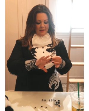 Melissa McCarthy Instagram - It’s always important when preparing for your movie premiere to keep your neck napkin tucked in while you apply your press on nails