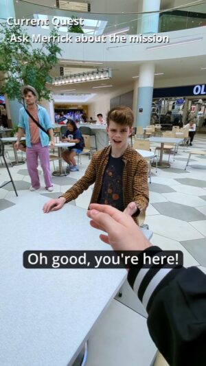 Merrick Hanna Instagram - When an NPC completely breaks the cutscene 😂

Video game in real life at a mall part 2! We now have a mission and just need to find it!

Featuring NPCs @merrickhanna @poppinjohnsbk and @clocks_tickin !!!! Player 1 played by myself!! 🤖

#npc #npcirl #irlnpc #npcglitch #glitch #glitchirl #animationdance #floating #animation #npcdialogue #mission #skyrim #gaminghumor #table