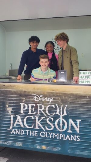 Merrick Hanna Instagram - Percy Jackson! Surprise! 😂 With the amazing 
@walker.scobell @aryansimhadri @leahsavajeffries watch at @disneyplus #percyjackson #olympians