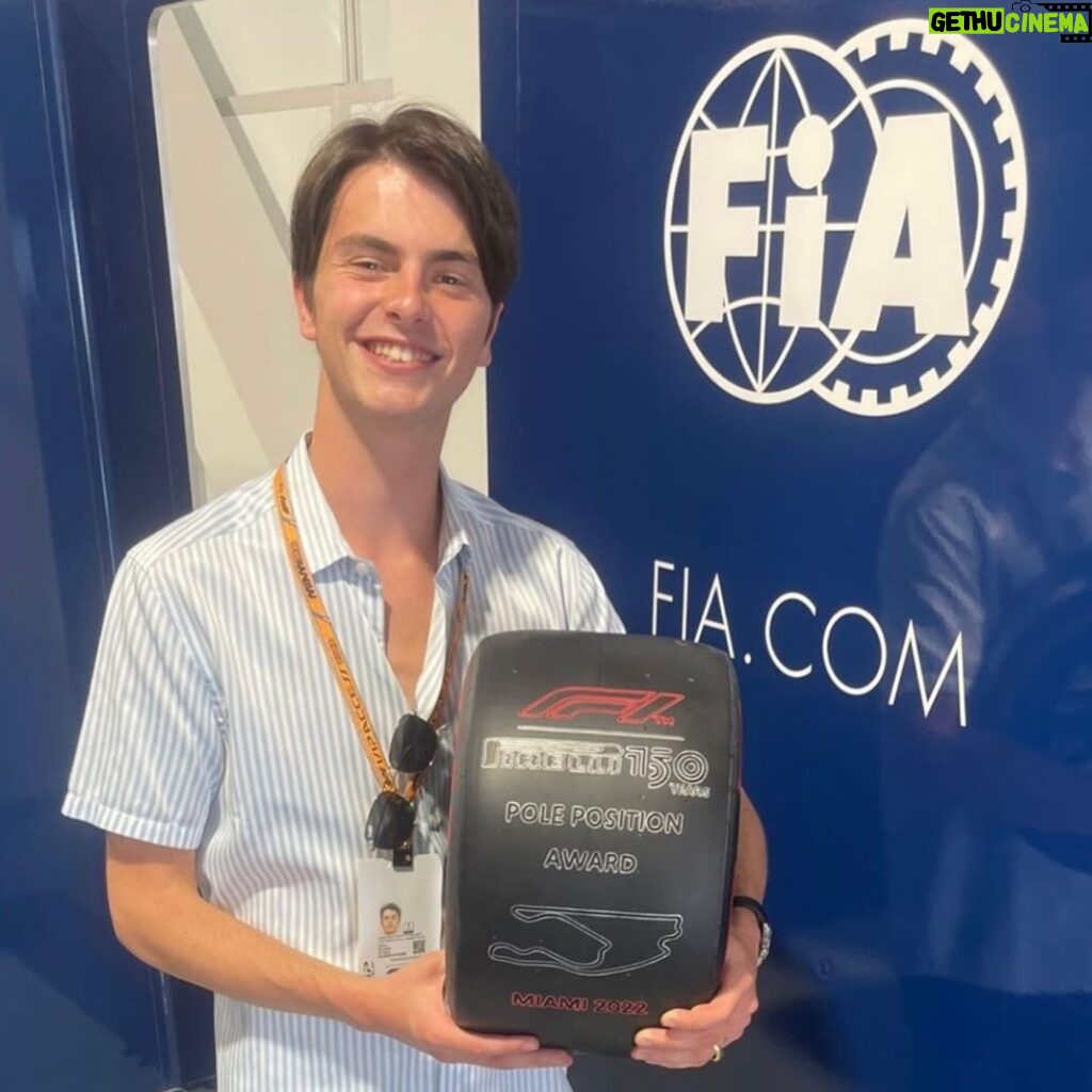 Michael Douglas Instagram - Miami baby! Thank you @f1mia for a fun weekend with @dylan__douglas! It was great meeting and presenting the Pirelli Pole Position Award to @charles_leclerc! #F1 #MiamiGP F1 Miami Grand Prix