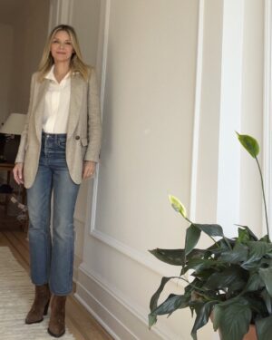 Michelle Pfeiffer Instagram - All dressed up for @todayshow at 10:00 AM with @hodaandjenna! Talking about all things @henryrose. 

Styling: my own stuff and days of texting back and forth with stylist @samanthamcmillen_stylist. My savior when I decide to go it alone 😬

Jacket: @brunellocucinelli_brand, Boots: @ysl, Jeans: @celine. Blouse: has no tags and not sure who, but had it for a long time. Sorry!

Hair and Makeup: me