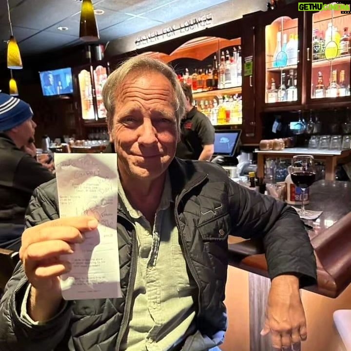 Mike Rowe Instagram - There’s a place in Casper, WY called @silverfoxcasper where they tie bacon into knots and put them in Bloody Mary’s. This is an excellent idea and should be replicated far and wide. I had dinner there last night but didn’t pay for it because one of the diners picked up my tab. This was both very generous and very unnecessary, and when I walked over to thank the gentleman, I learned from Victoria, my excellent server, that he had left a few moments before and wished to remain anonymous. “Well, crap,” I said. “How am I supposed to say thanks?” “He’s a regular,” said Victoria. “I’ll tell him next time he comes in.” “What’s his name?” I asked. Victoria thought for a moment. “You know, I’m not sure. Everybody here just calls him “Tall Cowboy.” So, if you’re out there, Tall Cowboy, this is the photo I would have taken of the two of us, which is precisely where you were sitting when you bought my dinner. Also attached is the receipt, which I’ve signed and asked Victoria to give to you next time you dine there or enjoy a Bloody Mary with a piece of knotted bacon. Till then, I remain much obliged. Casper, Wyoming