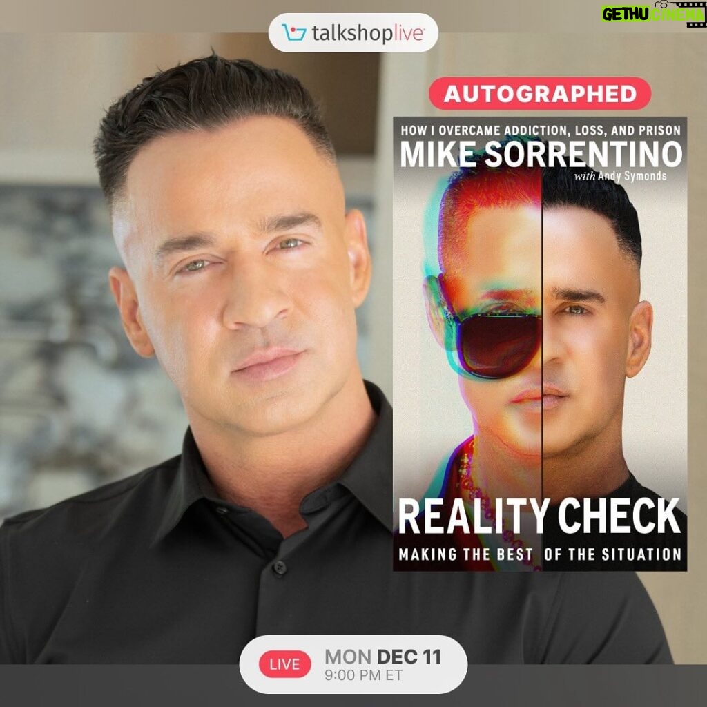 Mike Sorrentino Instagram - It’s happening‼️Join me LIVE on @talkshoplive tonight at 9PM ET for the inside scoop on my book ‘Reality Check: Making the Best of The Situation’ where I’m dishing the uncensored truth about addiction, loss, and my journey from rock bottom to the ultimate comeback. I’ll be answering your questions & you can even snag a signed copy. Follow my #TalkShopLive channel at the link in my bio for a notification when I go live 📚