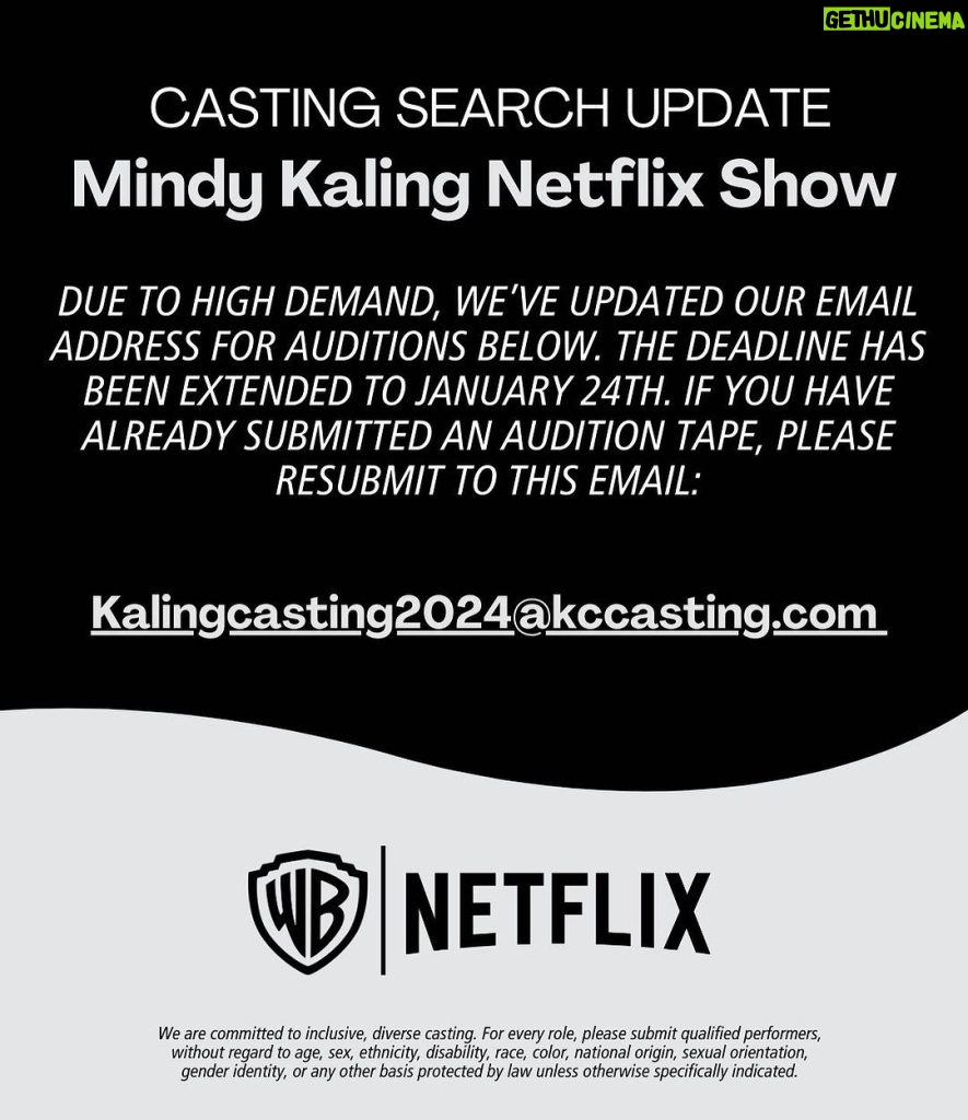 Mindy Kaling Instagram - We are overwhelmed by the outpouring of interest in this part - literally! The email broke!