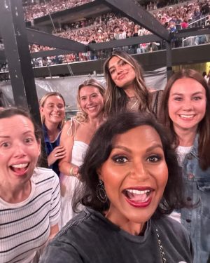 Mindy Kaling Instagram - The first night of the LA Eras tour was everything! @haimtheband set the tone by destroying in their home town and then @taylorswift, well, did her bejeweled thing and 70,000 of us were like “how can we know every single lyric to 5 hours of songs?”. There were no highlights. It was all highlight. Just be happy I’m not posting the video @katelinden took of me screaming along to “Delicate”. Thank you Tree and Taylor!