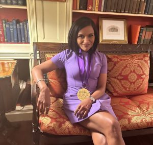 Mindy Kaling Instagram - A little while ago, I got a call from Dr. Maria Rosario Jackson that the National Endowment of the Arts and the office of the President wanted to give me the National Medal of Arts for my work in television and as an author. I’m still processing how to receive the news. Yesterday, I went with my family to receive the medal at the White House. To hear the President speak about my parents, their journey to the United States, my late mother’s dreams for me, and the power of comedy to make people understand each other was almost too much to take in. It didn’t feel real! I mean, I was sitting next to GLADYS KNIGHT. I guess I just want to express my heartfelt gratitude to @potus, @neaarts and @kamalaharris. And to say I promise to spend the rest of my life earning this medal because I don’t feel like I’ve earned it yet. I wish my mom could have been there, but what are you gonna do. Nothing is perfect, but yesterday was pretty close. I love everyone. Thanks @katelinden, Vinay Reddy and @picsschmicks for helping it all happen. ❤️