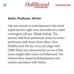 Mindy Kaling Instagram - Ahhh @hollywoodreporter thank you!!