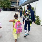 Mindy Kaling Instagram - First day of kindergarten! How is she so big! (This is my son’s backpack not mine. But not mad at it, I love checker.)