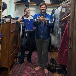 Misha Collins Instagram - @jennifermaydesigns and I always try to wear matching shirts when we hang out in my closet.
