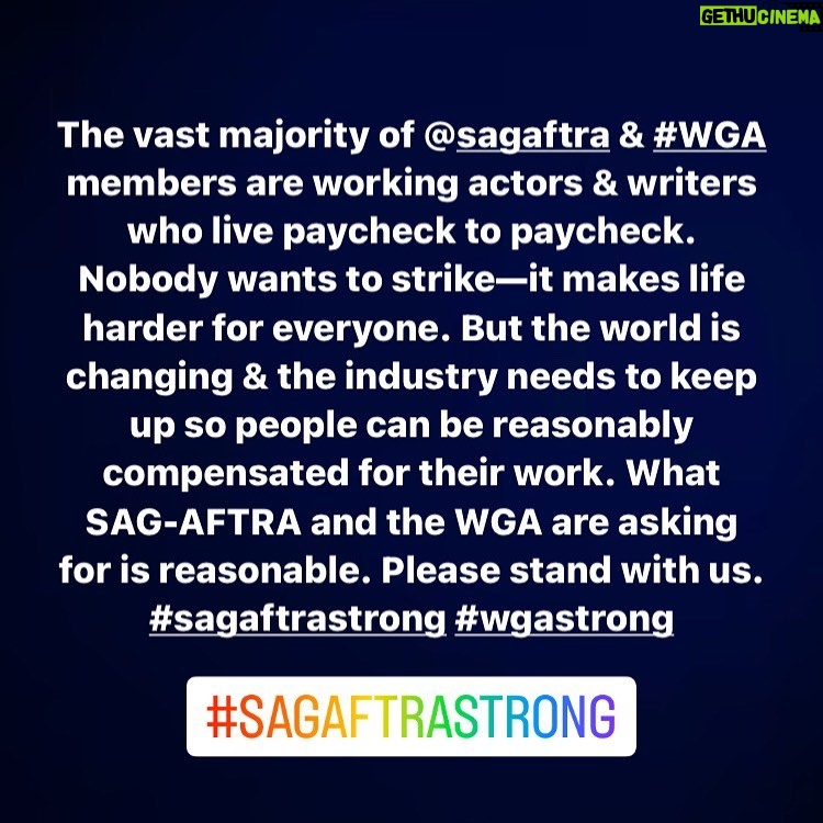 Misha Collins Instagram - The vast majority of @sagaftra & #WGA members are working actors & writers who live paycheck to paycheck. Nobody wants to strike—it makes life harder for everyone. But the world is changing & the industry needs to keep up so people can be reasonably compensated for their work. What #SAGAFTRA and the WGA are asking for is reasonable. Please stand with us. #SAGAFTRAStrong #WGAStrong