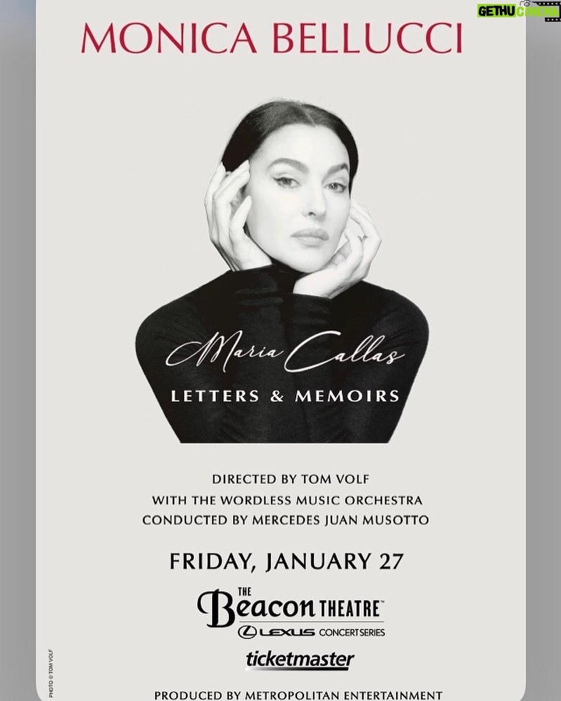 Monica Bellucci Instagram - ❤The World Tour continues « Maria Callas » Letters & Memoirs January 27th at Beacon Theather, New York. Ticket available at TicketsMaster.com Director and photography @tomvolf #monicabellucci#worldtour#newyork#beacontheatre#live#mariacallas#lettersandmemoirs#tomvolf