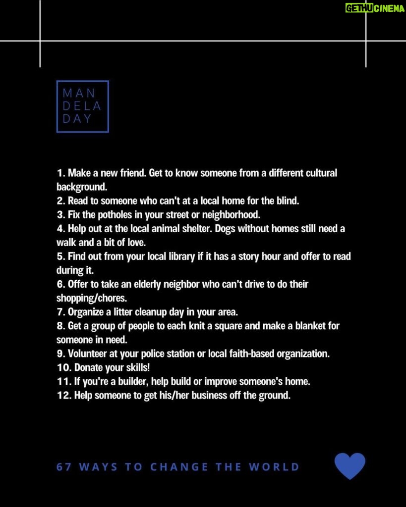 Morgan Freeman Instagram - “Do what you can, with what you have, where you are.” Today, celebrate Madiba’s birthday with service to your community. Swipe through for Madiba’s full list of 67 ways to change the world! #TakeAction #ActionAgainstPoverty #MandelaDay2022