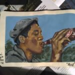 Morgan Freeman Instagram - @viyolons’ (IG) "Red" gouache painting - This is amazing work. "We sat and drank with the sun on our shoulders and felt like free men." #rp