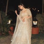 Mouni Roy Instagram - For my Sona s sangeet night ✨ • • • • Wearing - @falgunishanepeacockindia Jewellery- @sanzanyjewels Styled by- @rishika_devnani Assisted by- @stylebyvanshika Shot by- @elismitt_photography Hair by- @kimberlee9fernandes