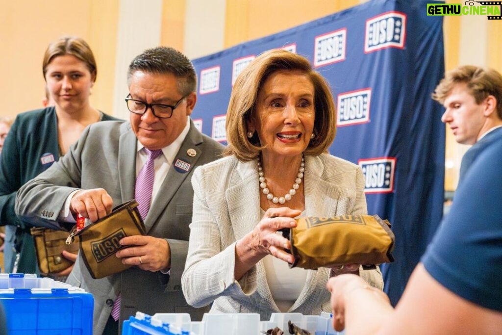 Nancy Pelosi Instagram - It was my privilege to join the USO in assembling care packages for servicemembers around the world to thank them for defending our freedoms. We salute USO for strengthening servicemembers connection to their families and loved ones back home, no matter where they serve.