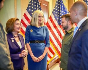 Nancy Pelosi Instagram - President Zelenskyy's courageous leadership in Ukraine's battle for freedom is an inspiration.

It was my honor to join a bipartisan Congressional meeting with him today, where he expressed gratitude and presented a vision, a plan and a request for support for the people of Ukraine.

Congress must continue to support Ukraine's fight for democracy until victory is won.