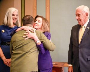 Nancy Pelosi Instagram - President Zelenskyy's courageous leadership in Ukraine's battle for freedom is an inspiration.

It was my honor to join a bipartisan Congressional meeting with him today, where he expressed gratitude and presented a vision, a plan and a request for support for the people of Ukraine.

Congress must continue to support Ukraine's fight for democracy until victory is won.
