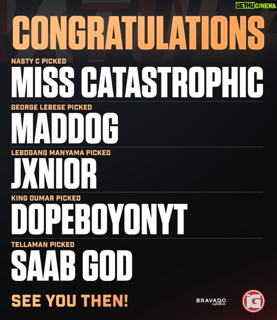 Nasty C Instagram - Big Ups to everyone!! @miss.catastrophic CONGRATULATIONS TO US IN ADVANCE 🏆😏 !! See you at the #IvysonGamingPopup