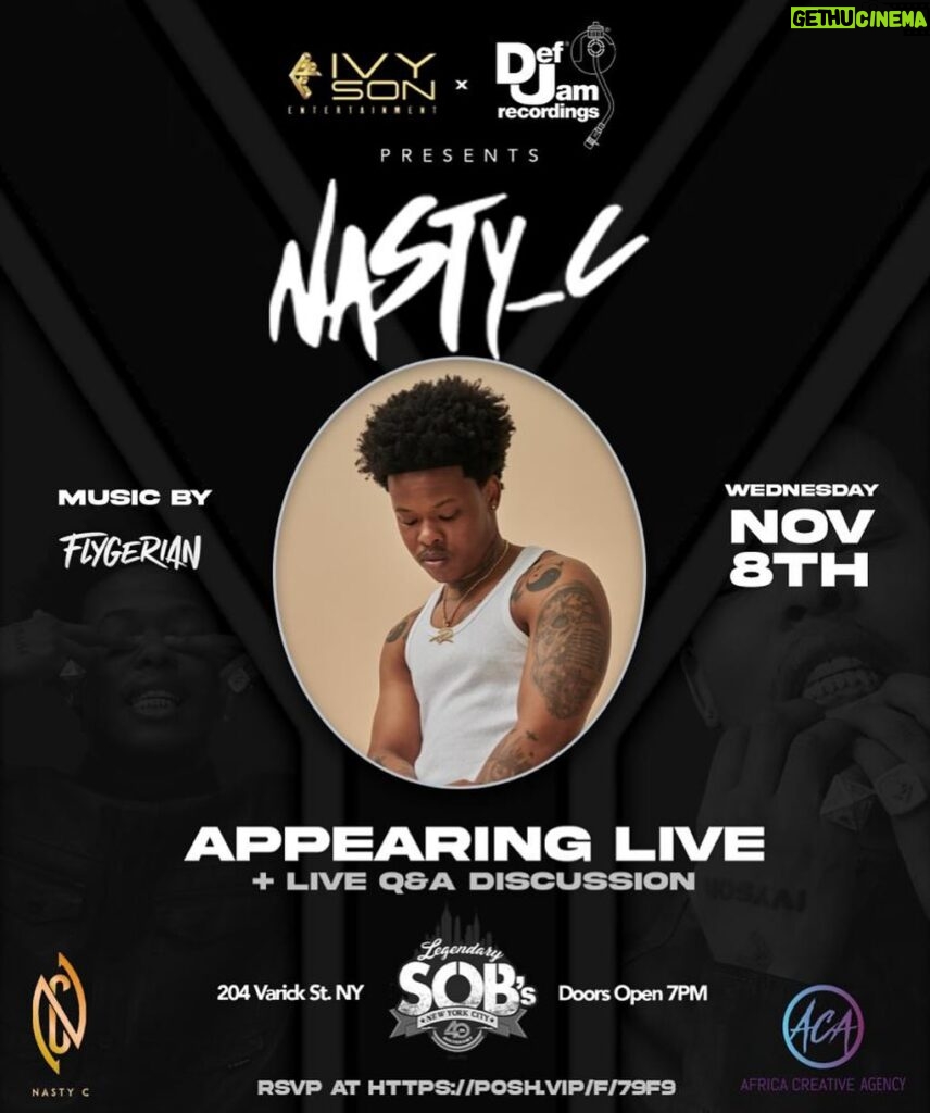 Nasty C Instagram - New York City! Allow me to re-introduce myself! Pull up @sobsnyc next Wednesday Nov 8 for a dope live experience! Link in bio! 👁❤📍#ILoveItHere New York, New York