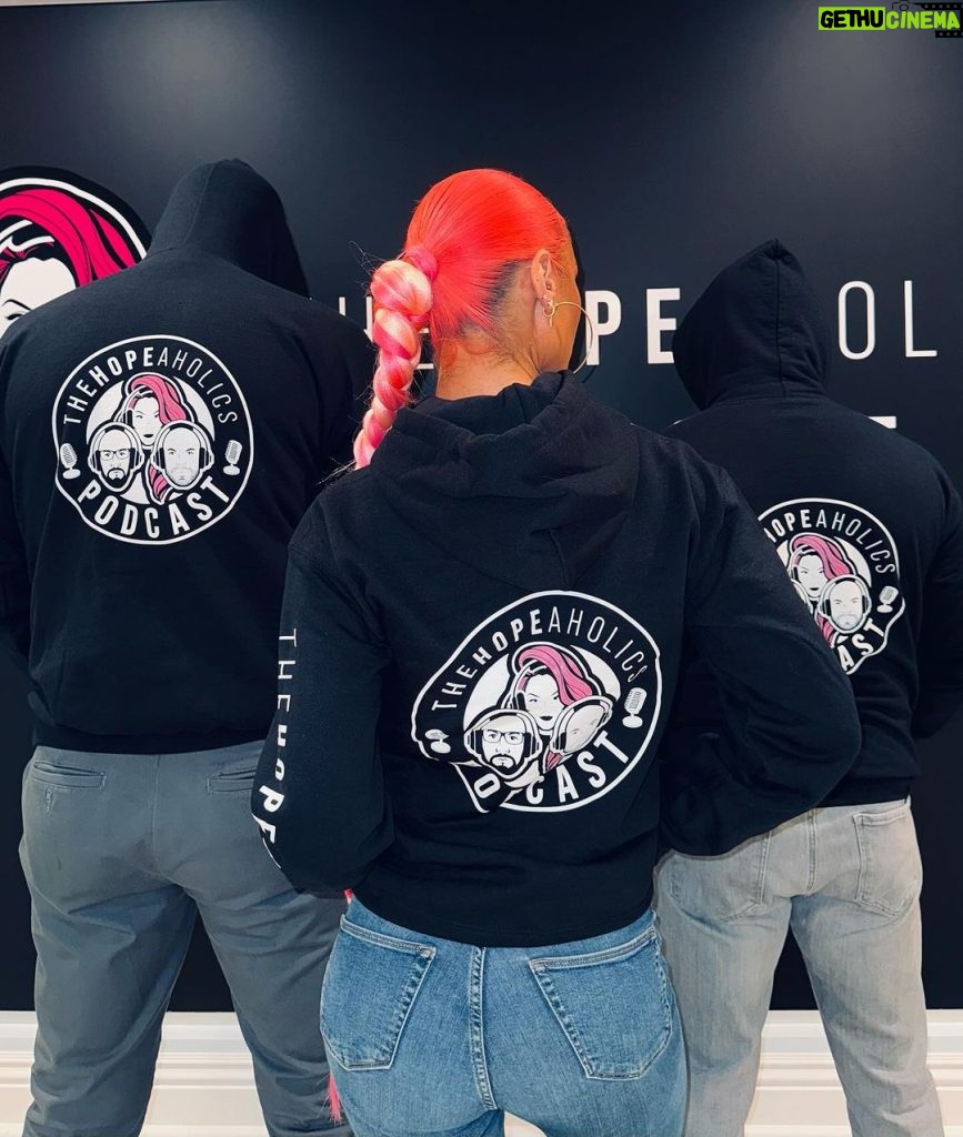 Natalie Eva Marie Instagram - 🥳THE @thehopeaholics MERCH HAS DROPPED 🔥 Buy now for $50! Dm @thehopeaholics IG your quantity and size and we’ll ship them off to you. - 🥳Grab one while supplies last! 🙌🏻 #TheHopeaholics #Hope #merch #merchdrop #NEMRecovery #soberpodcast #recoverypodcast #whilesupplieslast #hoodie #podcast