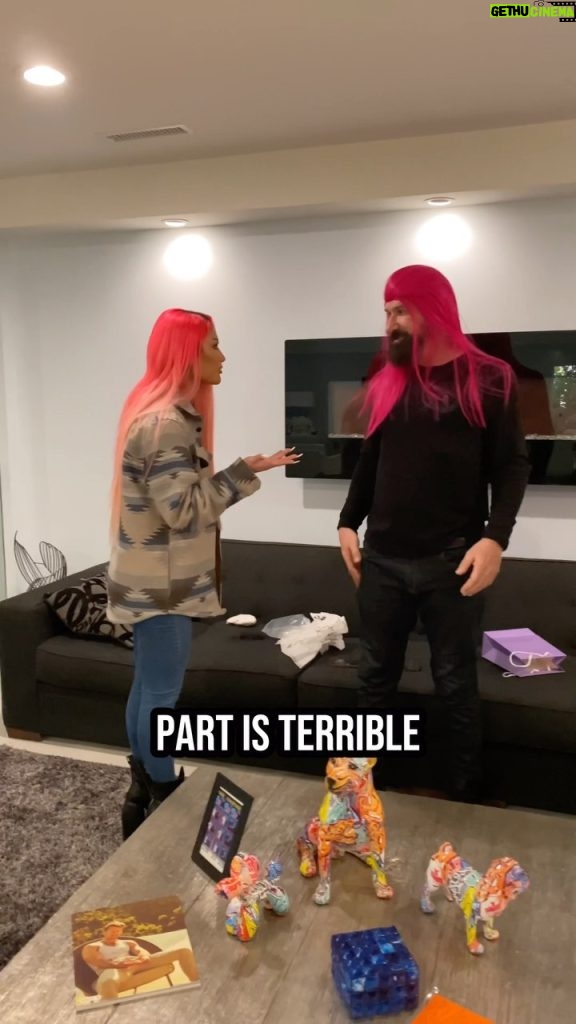 Natalie Eva Marie Instagram - Natalie’s a trendsetter here at the Hopeaholics 😁🤣 #TheHopeaholics #Hope #Soberpodcast #NatalieEvaMarie #WWE #hairstyle #wigs #pinkhair #sober #sobriety #recovery #sobercomedy #skits #wigs