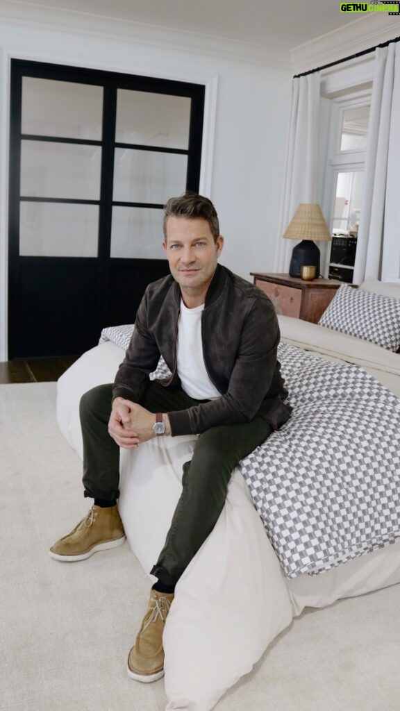 Nate Berkus Instagram - I have always loved an all-white bed, but creating my @natehome collection has made me consider color and pattern in a new way, 2 printed elements and the rest neutral feels interesting and layered. Shop the full collection at the link in my bio or in stories.