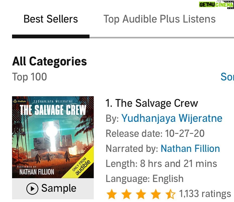 Nathan Fillion Instagram - Not for nothing, but the book I recorded for your listening enjoyment, The Salvage Crew, is the number one book on Audible right now, with 4 1/2 stars. I’m told it would have been five stars if I didn’t have to stop to sound out the big words. So, if listening to my voice sounds like a good way to spend 8 1/2 hours, you’re in luck! Let me know what you think. #homestudio #covidsafeactivities