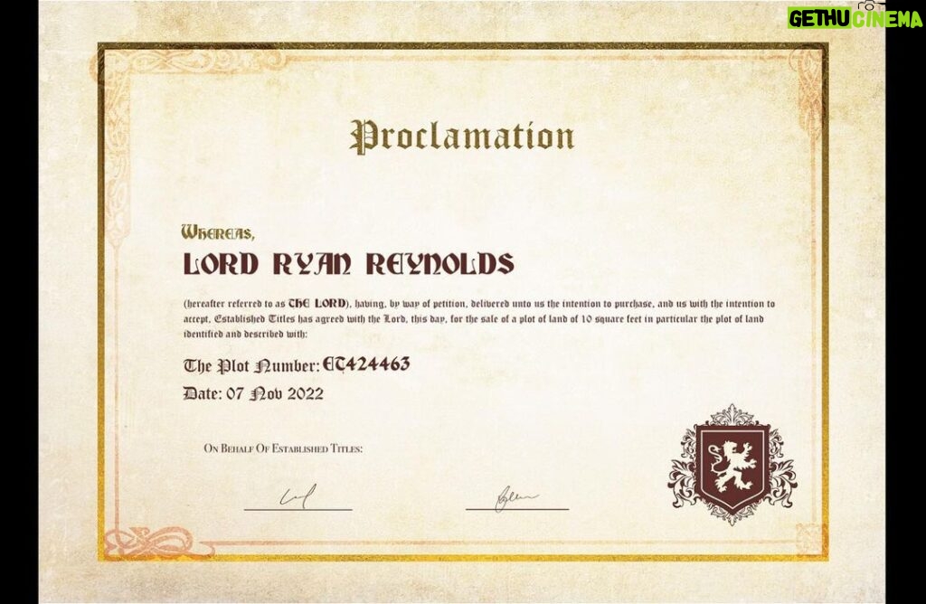 Nathan Fillion Instagram - I’m only two weeks late to wish an old friend a happy birthday. @vancityreynolds, I had a little trouble finding a gift for the man that needs nothing. But I discovered, due to a little loophole in Scotland, land ownership grants you a title, and you are now the proud owner of ten square feet (0.929 square meters) of a Scottish Nature Preserve. You may now add to your long résumé the title of Lord. Everyone please help me wish the happiest of birthdays (two weeks ago) to Lord Reynolds.