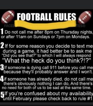 Nelly Instagram - It’s almost that time of the year
THE Extreme Football Fans 
5 commandments.!! 
RESPECTFULLY..!!🤷🏽‍♂️ 
ABSOLUTELY NO EXCEPTIONS ..!! 🤣