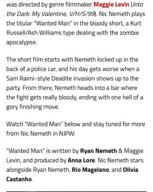Nicholas Theodore Nemeth Instagram - Thank you @freddyinspace for the fun write-up in @bdisgusting ! Check out WANTED MAN @nicnemeth IG, YouTube, Twitter, TikTok 💀🩸🤘🏽
