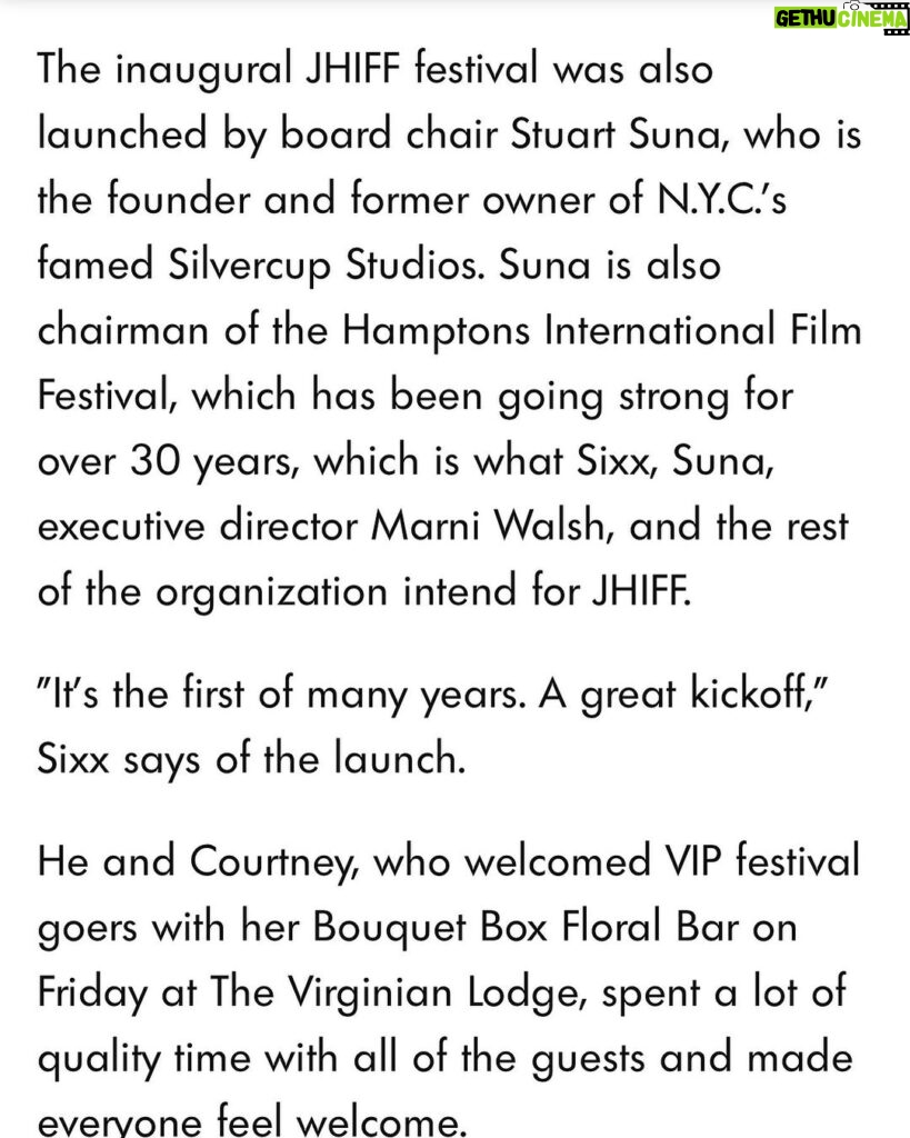 Nikki Sixx Instagram - Thank you @nikkisixxpixx @how2girl @people @sullivanmarisa for your kind words about our festival😊 We are so glad that Nikki and Courtney enjoyed their weekend with us, especially thanks to Courtney’s lovely @bouquetbox event🌹 Happy Birthday Nikki! #independentfilm #cinema #jacksonholefilmfest #jhiff23 Jackson, Wyoming