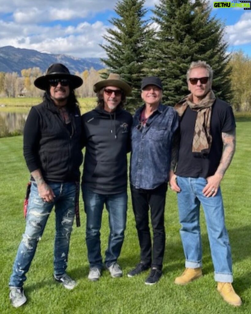 Nikki Sixx Instagram - @nikkisixxpixx @wallyingram @rickallenlive @mattsorum @ravendrumfoundation ♥️♥️🎶🎶🪘🪘-Raven Drum just wrapped up their inaugural Mountain Rhythm Reset in Jackson, WY.  Founded more than 20 years ago by Def Leppard’s Rick Allen and his wife Lauren Monroe, the foundation serves, educates and empowers trauma survivors and communities in crisis, with a focus on Veterans and first responders. By integrating advocacy, storytelling, music and arts programs and events, they bring the tools and experiences of complementary and alternative medicine (CAM) to support and inspire mental health, resiliency, and unity. You can support Raven Drum’s mission but visiting Drummers.givesmart.com to bid on some rock memorabilia and experiences, including one of my signature signed Bass guitars now through Veterans Day, 11/11 Jackson, Wyoming