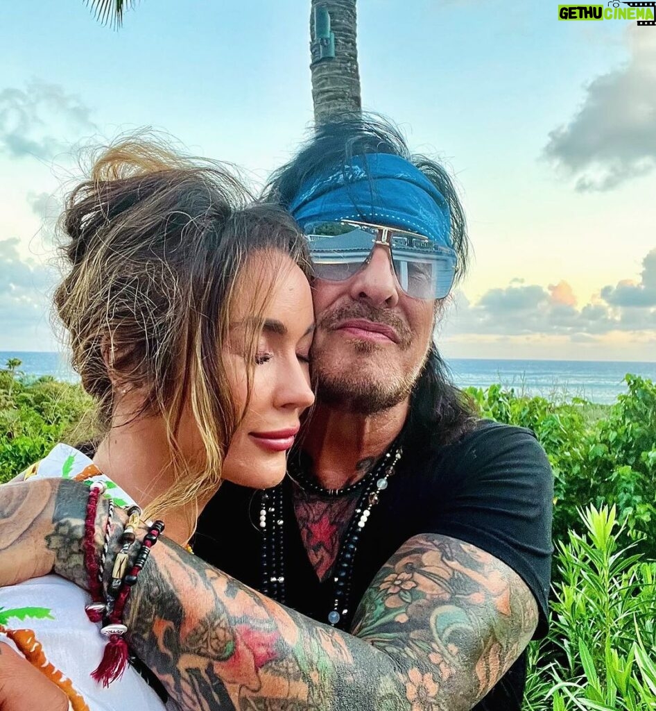 Nikki Sixx Instagram - Fell in love with this babe 14 years ago.I asked her to marry me on a candle lit beach here. Thank god she said yes. We went to the same beach the other day where I hit my knee and was watching our daughter running around playing. Amazing how life’s little adventures play out. We renewed our vows here last week too staring out at the ocean. I feel we fall deeper in love and understand this complicated world more and more every time we come here. Big year coming up.#lifeisbeautiful French West Indies