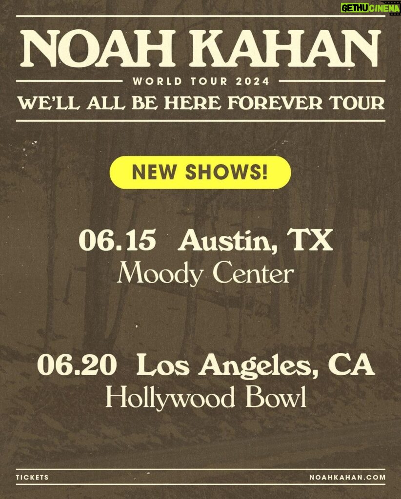 Noah Kahan Instagram - All tickets are on sale for my summer shows in the UK/EU including my added show in London + my added US shows in Austin and LA! It’s all surreal and I’m so excited so I hope you all can make it
