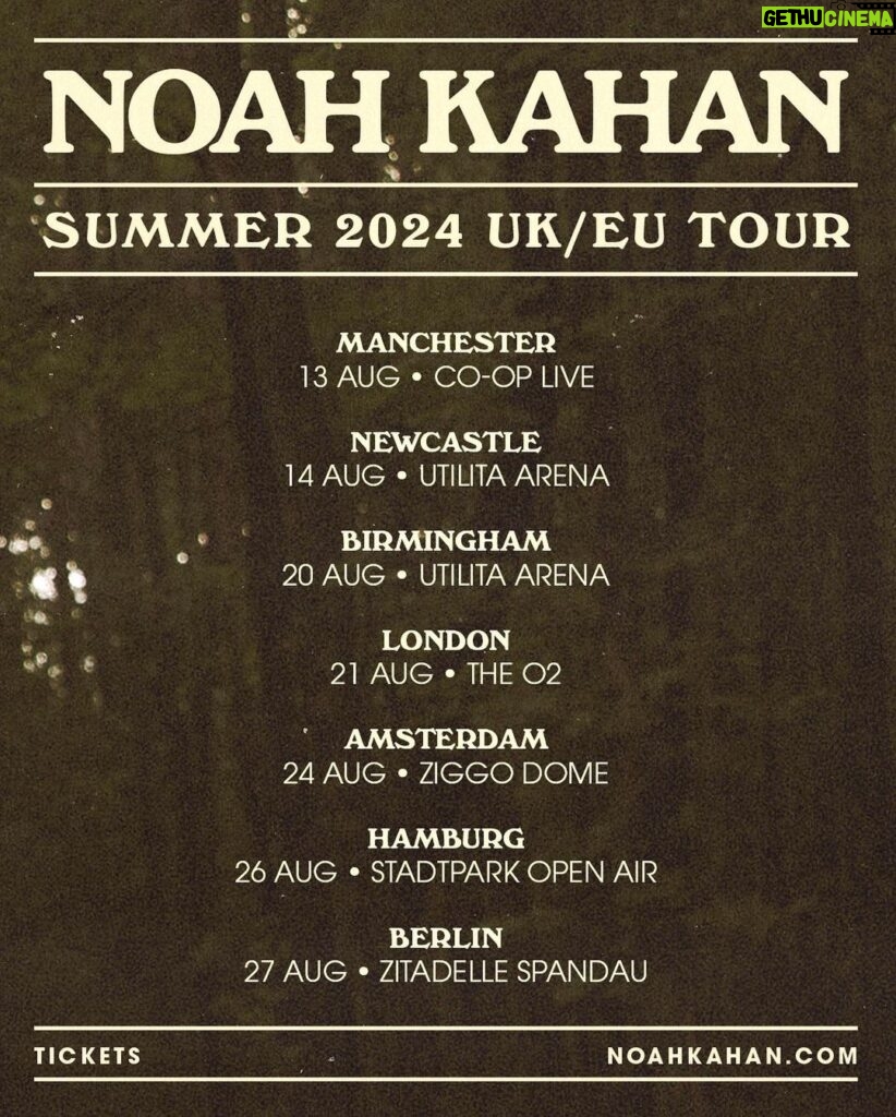 Noah Kahan Instagram - Presale tickets are available for my summer UK/EU shows! Get your presale code on my laylo. Love you guys