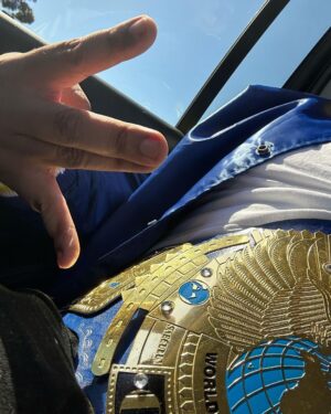 O'Shea Jackson Jr. Instagram - Headed to Wrestlemania! SoFi we on are way baby! @onlocationexp @wwe thank you guys for taking care of me and my family. I woulda posted my full belt but it’s got the old logo. You know the rules lmao Night 1 baby. #teambloodline