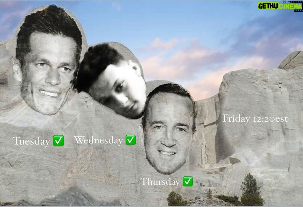 Pat McAfee Instagram - It’s been a WILD week for the progrum.. There are 5-6 guys who are on everybody’s NFL QB Mt Rushmore… TODAY at 12:20est.. We complete a mountain FIRST TIME GUEST JOINING US Who could it be?!?