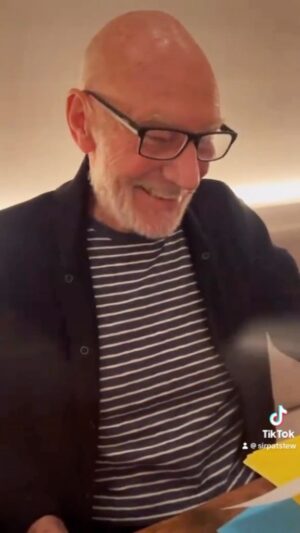 Patrick Stewart Instagram - My dear friends @hollylaurent and @heygreghess (@megathepodcast) wrote me A POEM for my birthday. Here is my recital of it over a wonderful birthday dinner last evening. I have much to look forward to this year with the release of my memoir #MakingItSo in October, but in the meantime, enjoy this delightful rendition from Holly and Greg.