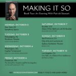 Patrick Stewart Instagram - Starting today, you can purchase tickets to attend the MAKING IT SO Tour in the US. I'm so looking forward to these events and conversations about my memoir — thank you to all of the bookstores and venues for hosting. Tickets on sale now. More information at PatrickStewartBook.com. Link in bio. Information forthcoming on UK events.