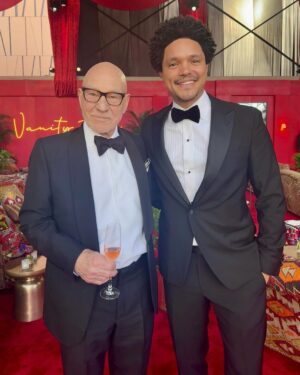 Patrick Stewart Instagram - Last night at the #VanityFairOscarParty with @MadameOzell. Wonderful evening and congratulations to all the #Oscar nominees and winners. 

#VFOscars 

Photos: @VanityFair @GettyEntertainment