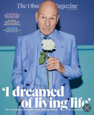 Patrick Stewart Instagram - Can’t believe #MakingItSo is on shelves tomorrow… 

Thank you to @obsmagazine for this Sunday cover feature on the eve of the book’s release. 

Credits: @choutoo (Photograpy), @cb.kirk (Prop), @moshakis (Story), @peter.de.oliveira (Grooming), @warrenalfiebaker (Styling)