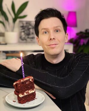Phil Lester Instagram - You may think this is a generous slice of birthday cake but it’s actually all that’s left of of the whole thing ..FOR NOW
