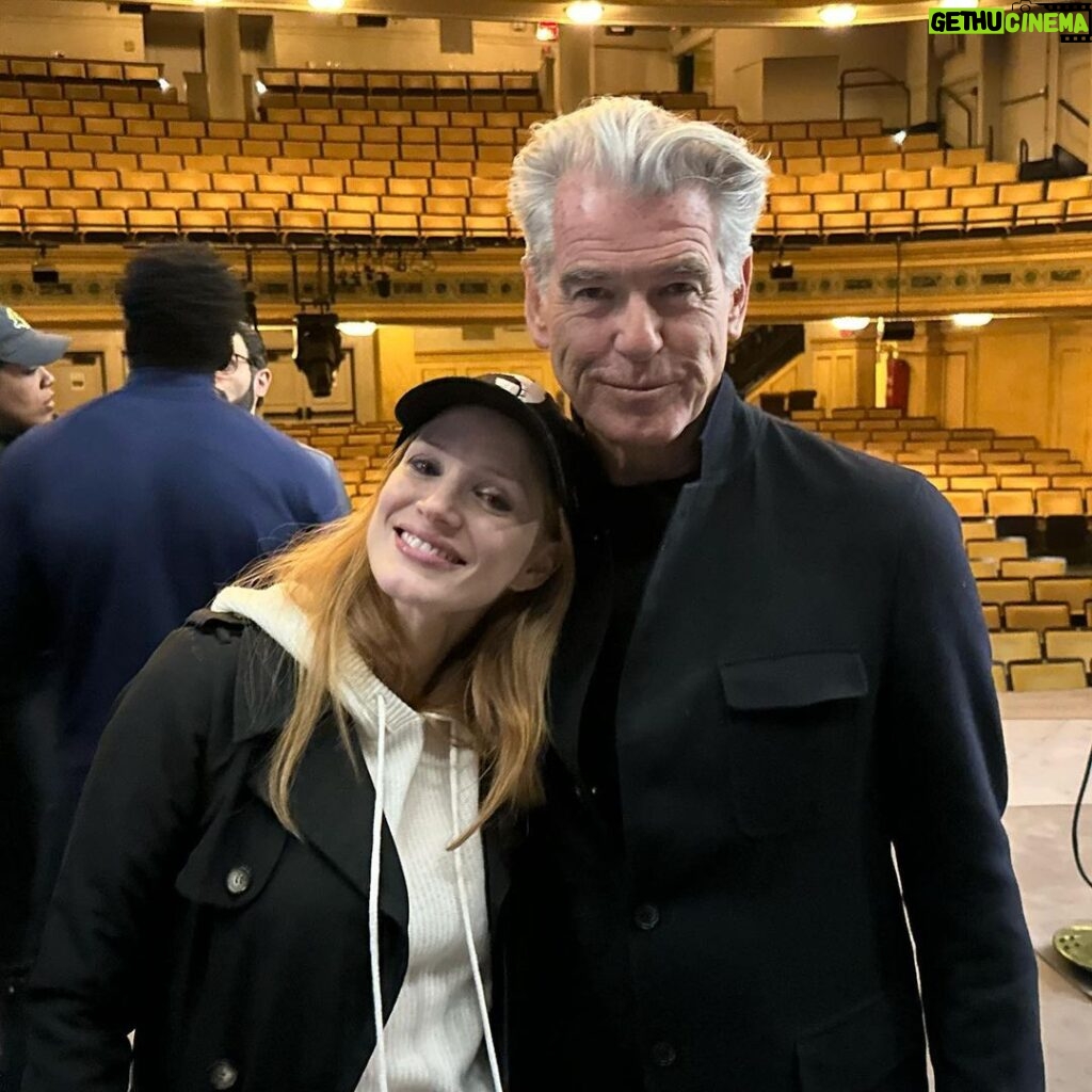 Pierce Brosnan Instagram - NYC … Jessica Chastain …A Doll’s House …Hudson Theatre. What a night! Jessica you are luminous and spellbinding as Nora in this dream of a production. Each and every cast member an inspiration adding to the alchemy of what we do as actors. Heartfelt thanks for a breathtaking performance and night to remember! PB